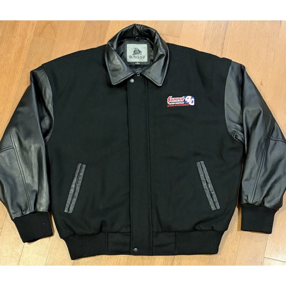 Vintage Summit Racing Varsity Jacket Black L Wool Leather Embroidered Letterman